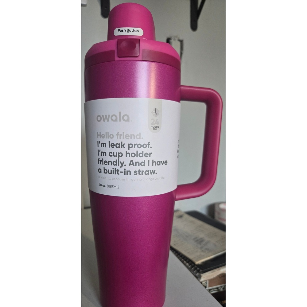 Owala FreeSip Tumbler 40 oz Read My Lips Pink Stainless Steel Insulated Cup New